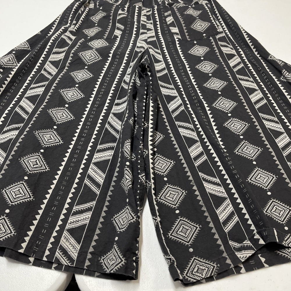 Harem Pants Black Aztec Print Wide Split Let Cropped Boho Hippie Festival Indie - Picture 11 of 14